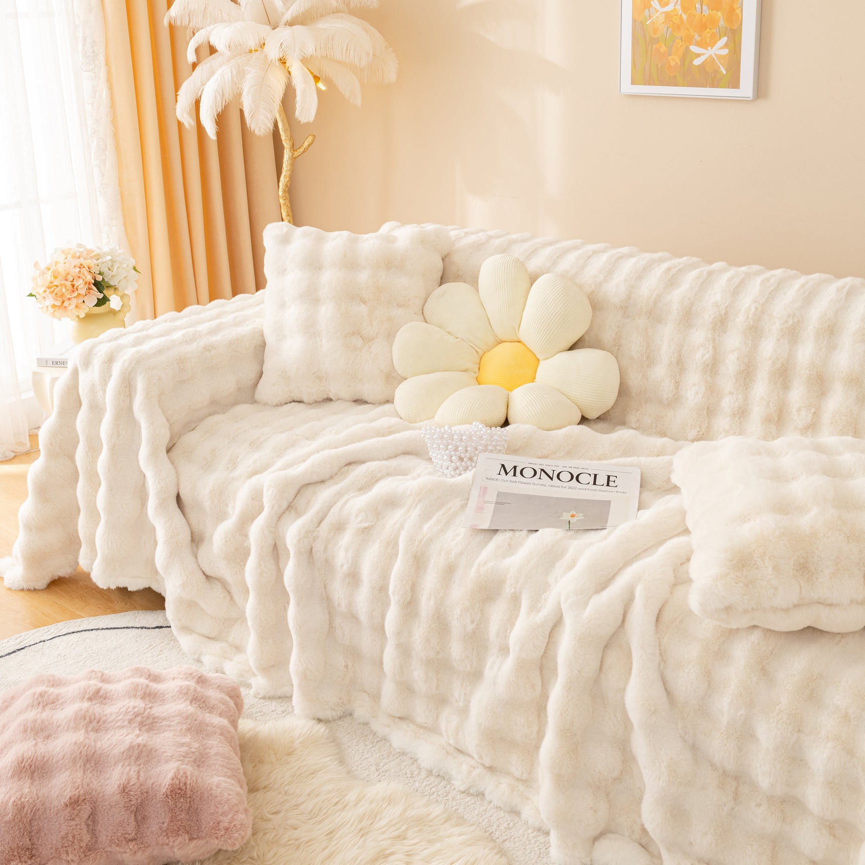 Super Soft Fluffy Faux Rabbit Fur Sofa Throw Blanket, Couch Cover Blanket for Couches Living Room Furniture Throw - Ornate Home