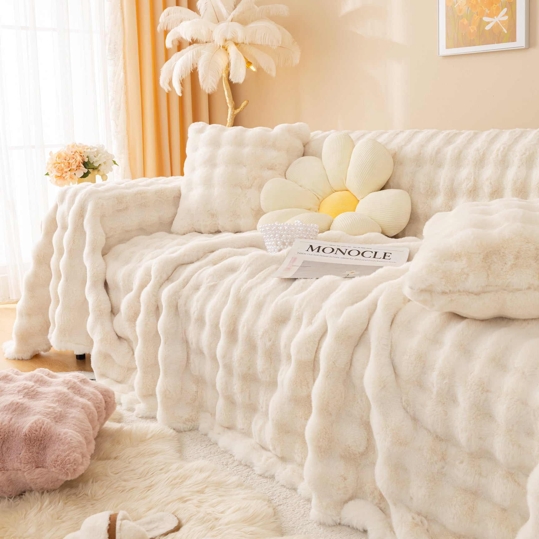Super Soft Fluffy Faux Rabbit Fur Sofa Throw Blanket, Couch Cover Blanket for Couches Living Room Furniture Throw - Ornate Home