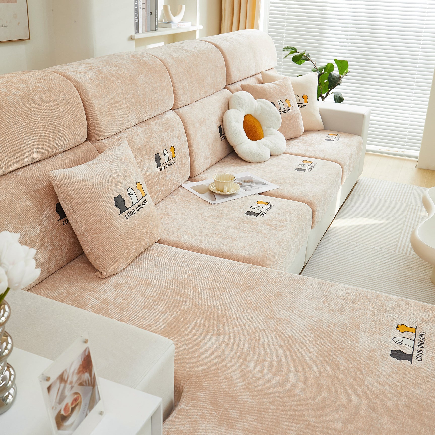 Super Stretch Seat Cushion/Couch Slipcover, Solid Couch Cushion Covers Washable Furniture Protector - Ornate Home
