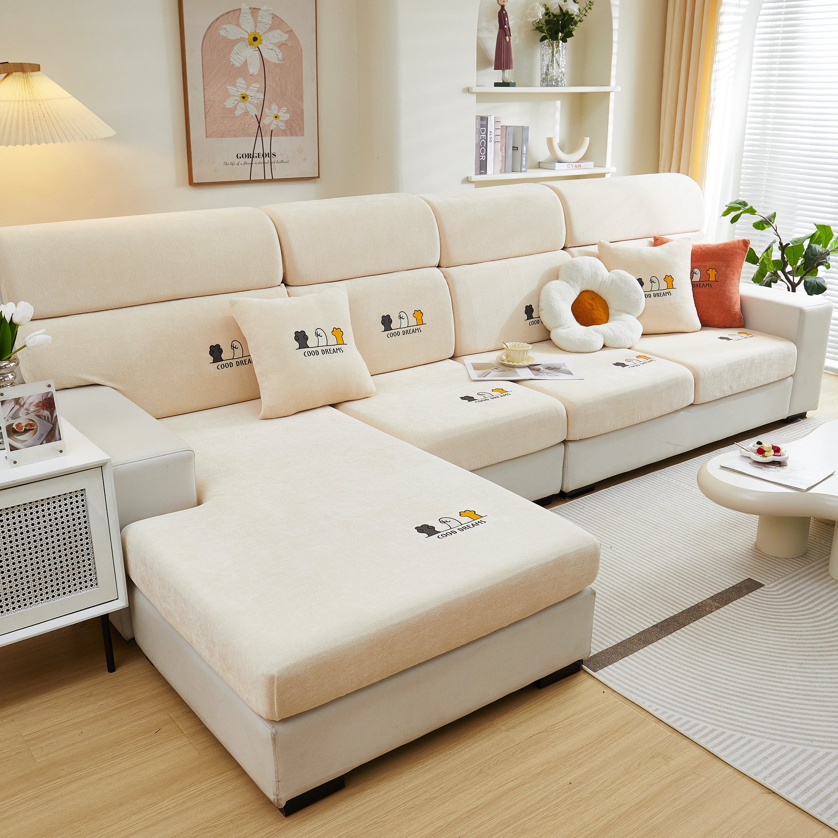 Super Stretch Seat Cushion/Couch Slipcover, Solid Couch Cushion Covers Washable Furniture Protector - Ornate Home