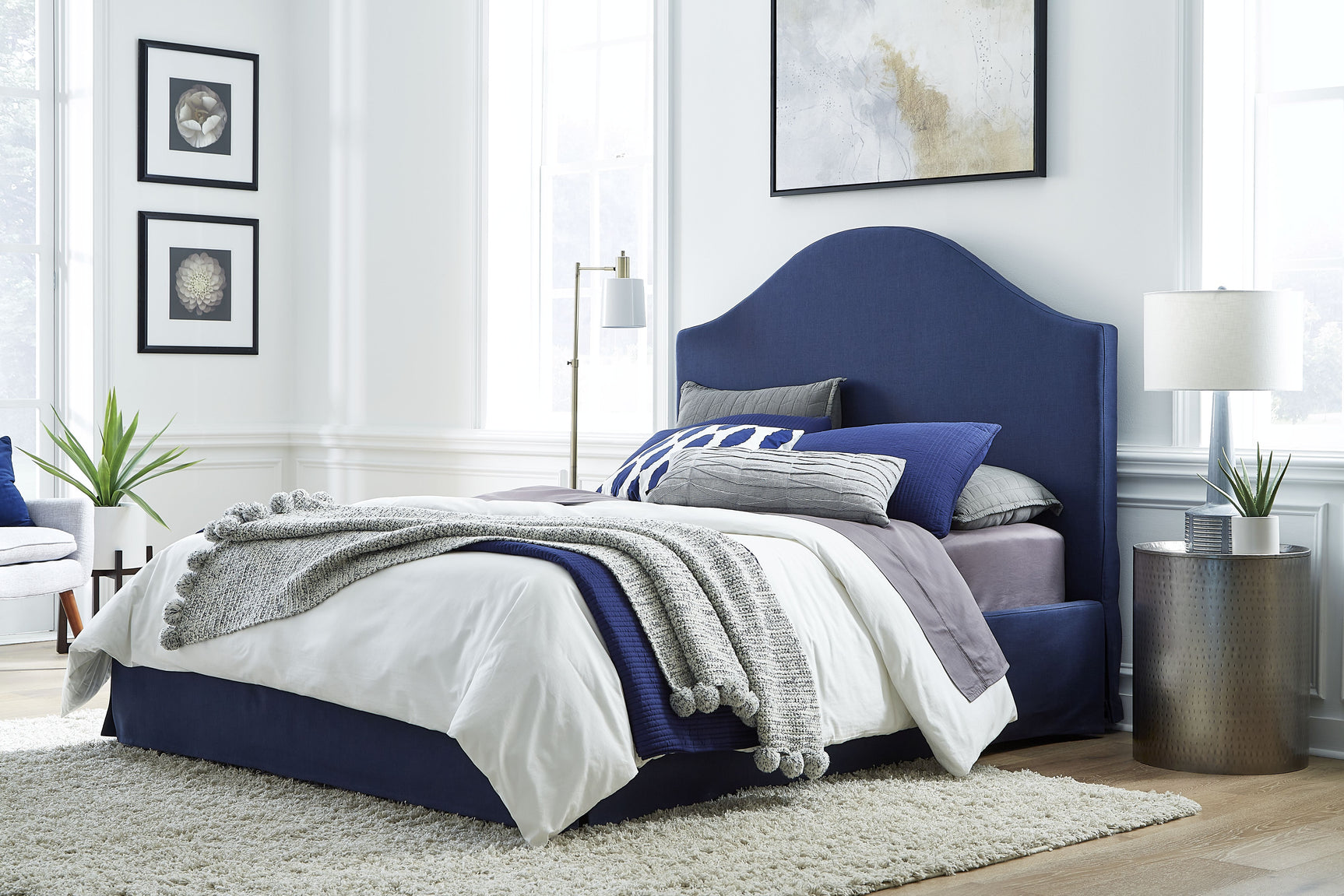 Sur Skirted Footboard California King  Storage Panel Bed in Navy - Ornate Home