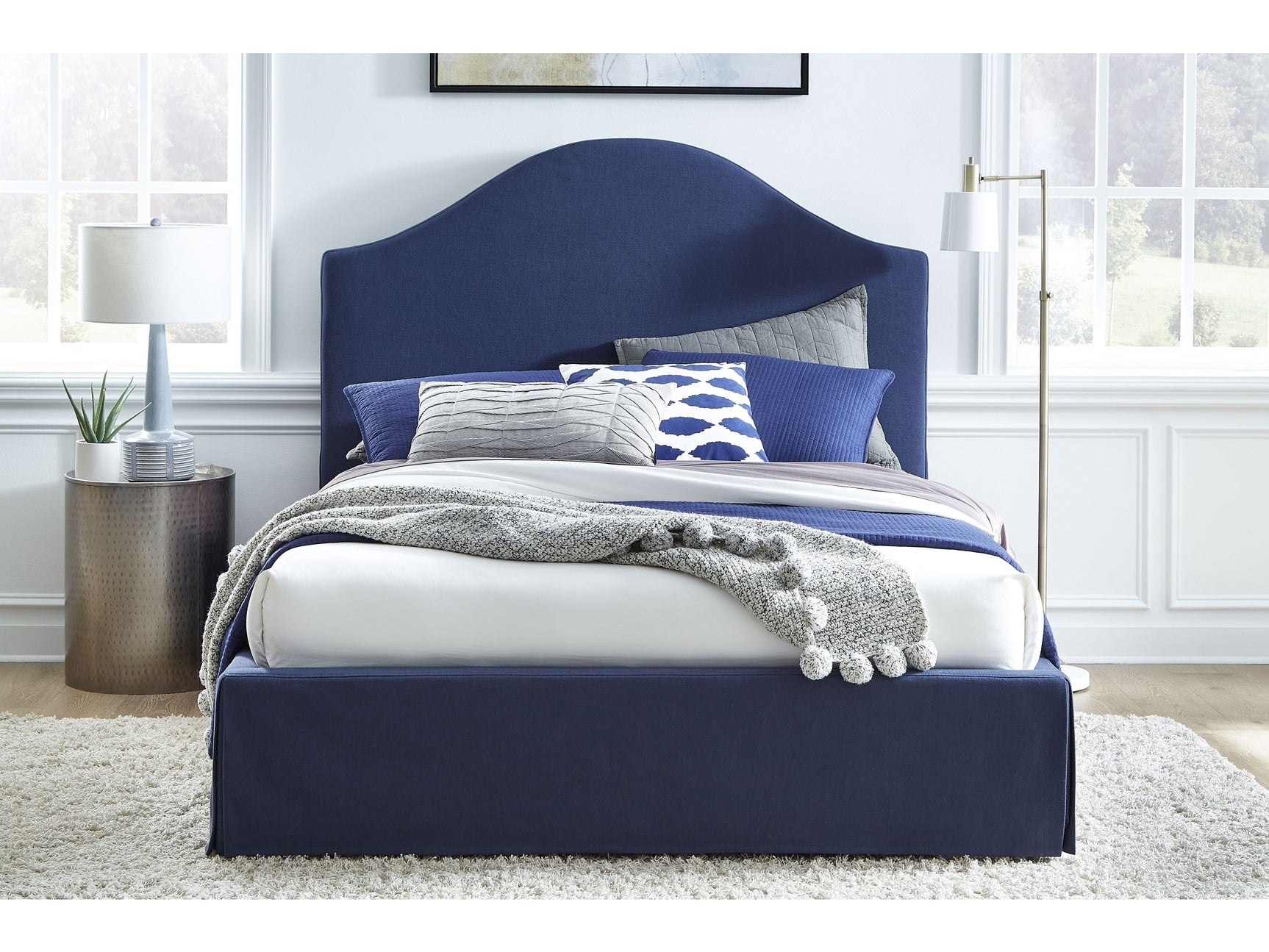 Sur Skirted Footboard Full Storage Panel Bed in Navy - Ornate Home