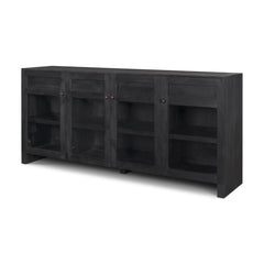 Suri Black Wood with Glass 4-Door Closed Sideboard