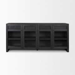 Suri Black Wood with Glass 4-Door Closed Sideboard