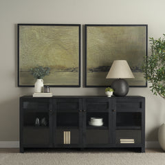 Suri Black Wood with Glass 4-Door Closed Sideboard