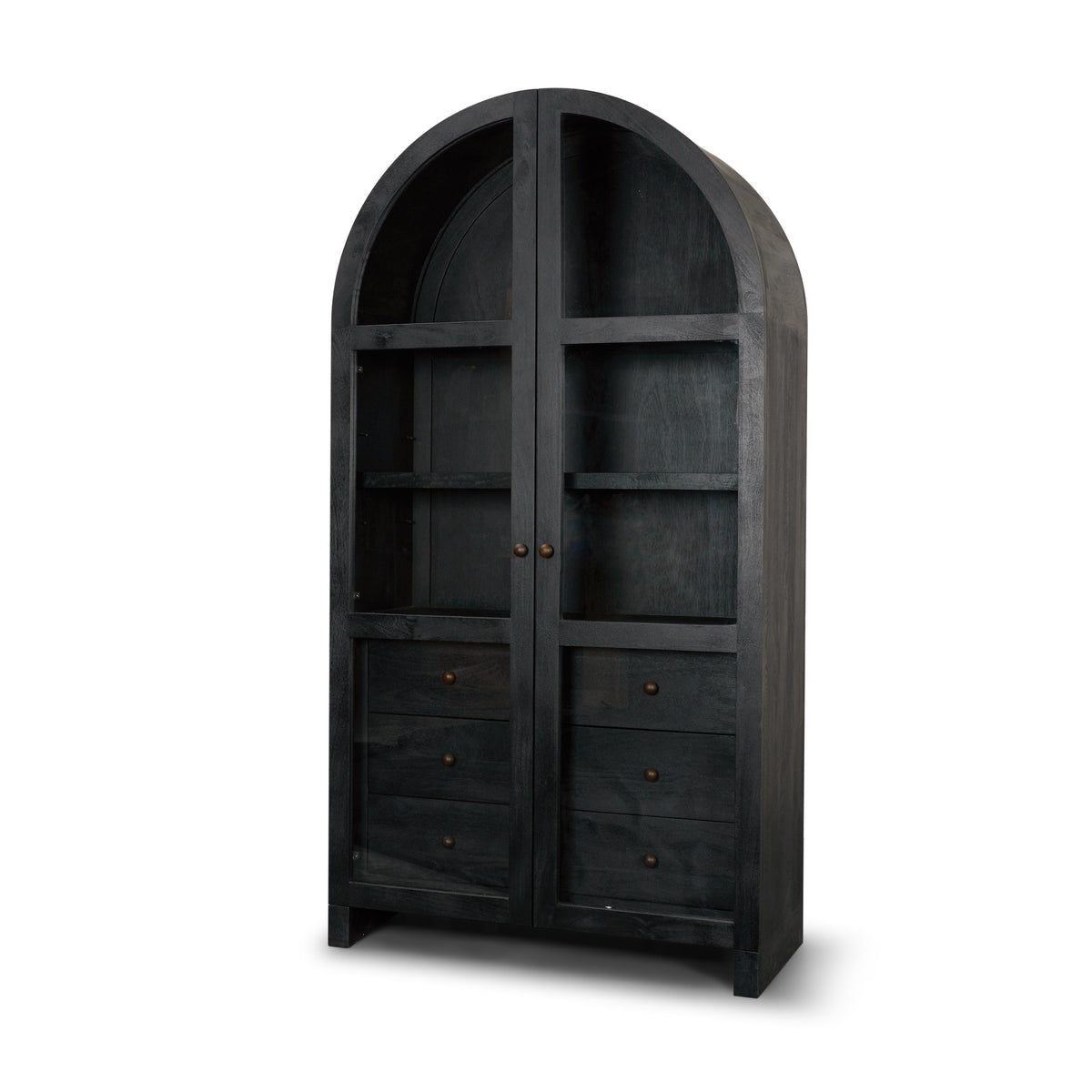 Suri Black Wood with Glass Doors Arched Curio Cabinet - Ornate Home
