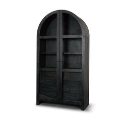 Suri Black Wood with Glass Doors Arched Curio Cabinet - Ornate Home