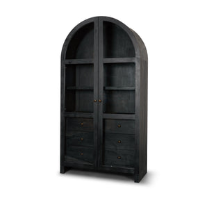 Suri Black Wood with Glass Doors Arched Curio Cabinet - Ornate Home