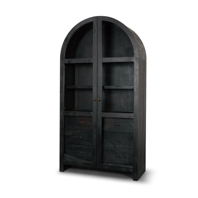 Suri Black Wood with Glass Doors Arched Curio Cabinet - Ornate Home