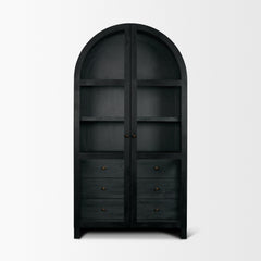 Suri Black Wood with Glass Doors Arched Curio Cabinet - Ornate Home