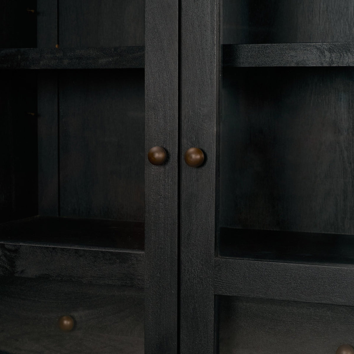 Suri Black Wood with Glass Doors Arched Curio Cabinet - Ornate Home