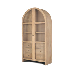 Suri Light Brown Wood with Glass Doors Arched Curio Cabinet