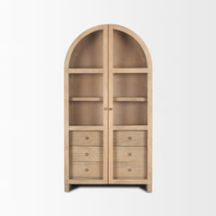 Suri Light Brown Wood with Glass Doors Arched Curio Cabinet