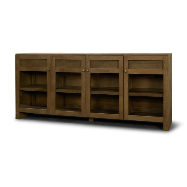 Suri Medium Brown Wood with Glass 4-Door Closed Sideboard - Ornate Home