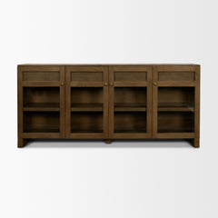 Suri Medium Brown Wood with Glass 4-Door Closed Sideboard - Ornate Home