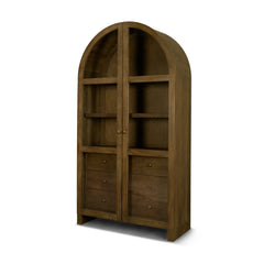 Suri Medium Brown Wood with Glass Doors Arched Curio Cabinet