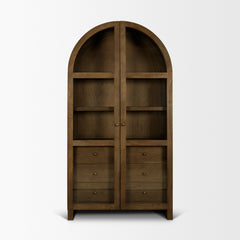 Suri Medium Brown Wood with Glass Doors Arched Curio Cabinet