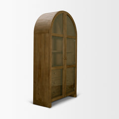 Suri Medium Brown Wood with Glass Doors Arched Curio Cabinet