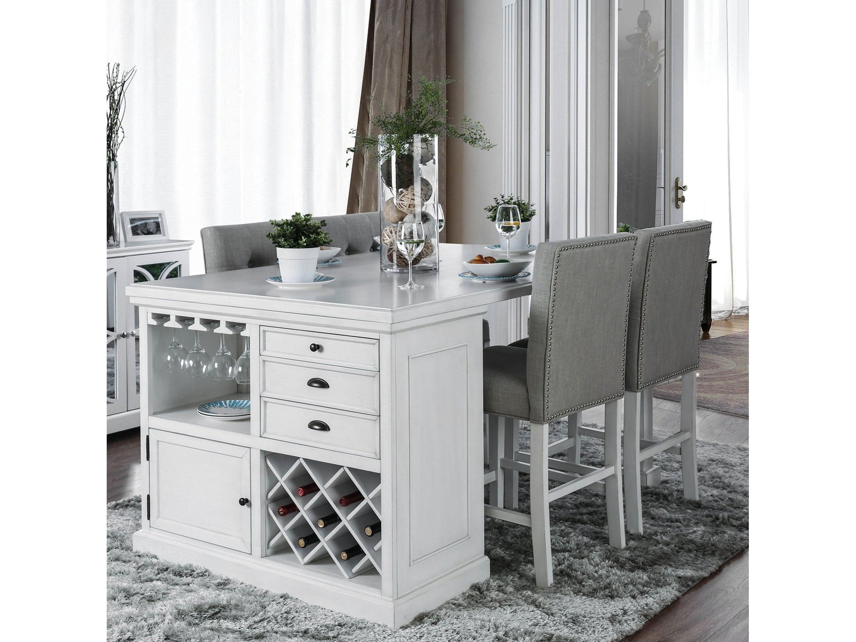 Sutton Antique White 5 Pc. Dining Room Set - Ornate Home