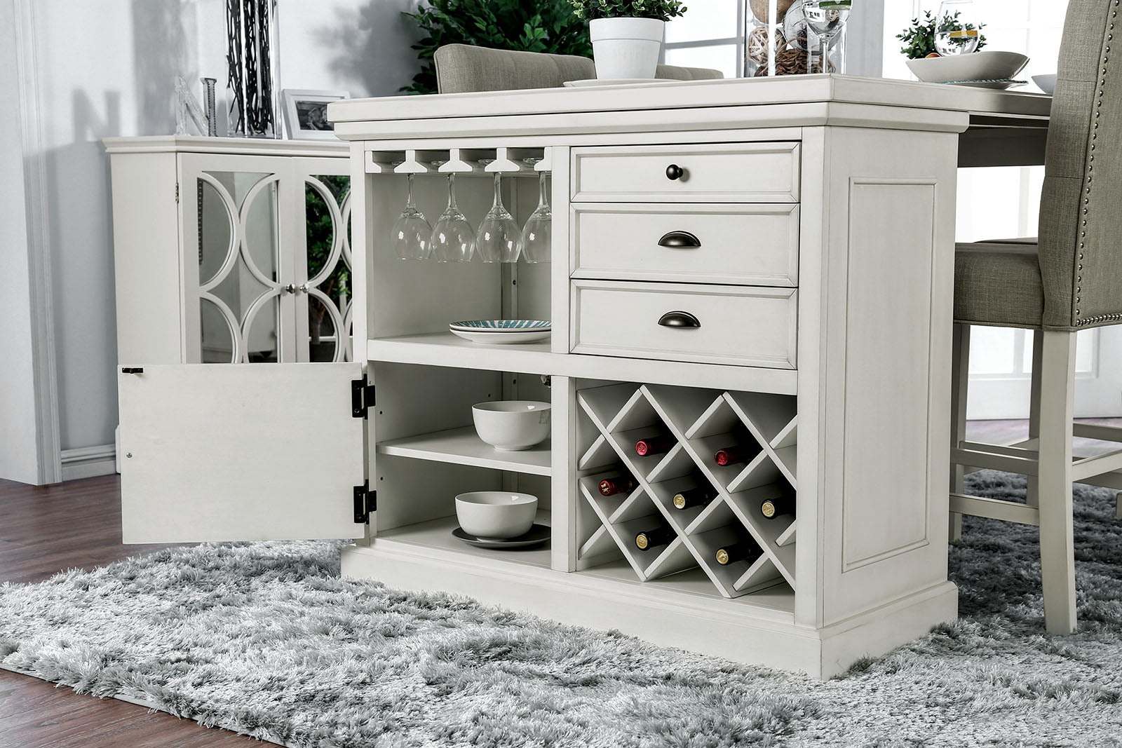 Sutton Antique White 5 Pc. Dining Room Set - Ornate Home