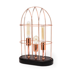 Sutton Black Rose-Gold Metal Cylindrical Cage Three Bulb Table Lamp - Ornate Home