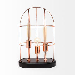 Sutton Black Rose-Gold Metal Cylindrical Cage Three Bulb Table Lamp - Ornate Home