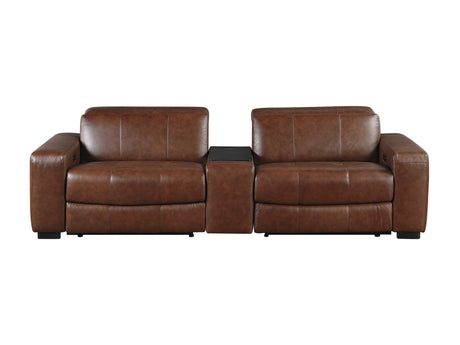 Sutton Brown Power Double Reclining Loveseat w/ Center Console - Ornate Home