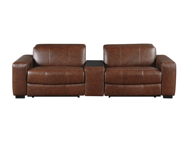 Sutton Brown Power Double Reclining Loveseat w/ Center Console - Ornate Home