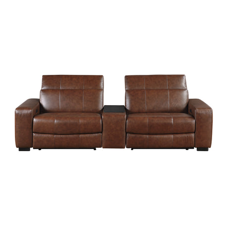 Sutton Brown Power Double Reclining Loveseat w/ Center Console - Ornate Home