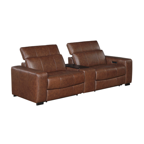 Sutton Brown Power Double Reclining Loveseat w/ Center Console - Ornate Home