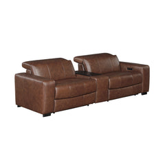 Sutton Brown Power Double Reclining Loveseat w/ Center Console - Ornate Home