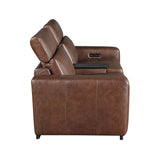 Sutton Brown Power Double Reclining Loveseat w/ Center Console - Ornate Home
