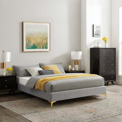Sutton Light Gray Performance Velvet Full Bed Frame - Ornate Home