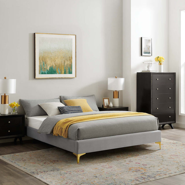 Sutton Light Gray Performance Velvet Full Bed Frame - Ornate Home