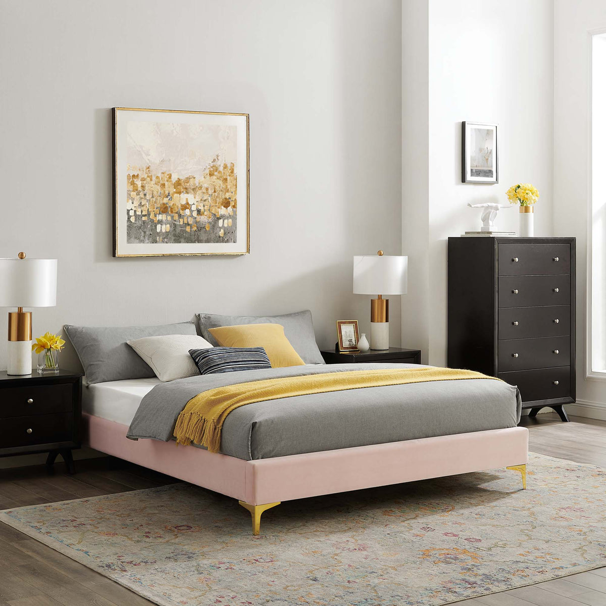 Sutton Pink Performance Velvet Full Bed Frame - Ornate Home