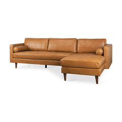 Svend Tan Leather Right Chaise Sectional Sofa - Ornate Home