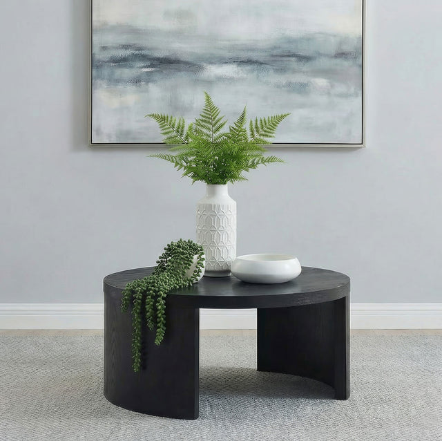Sweeney Black 39-inch Round Wood Occasional Cocktail Coffee Table - Ornate Home