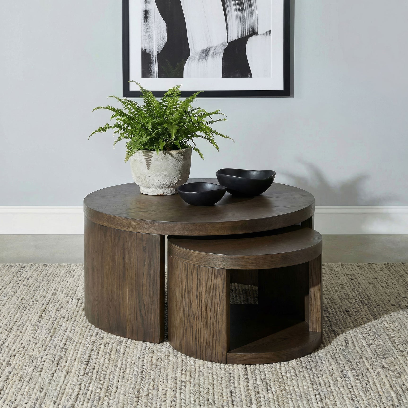 Sweeney Dark Walnut 2-piece Round Wood Occasional Nesting Table Set - Ornate Home