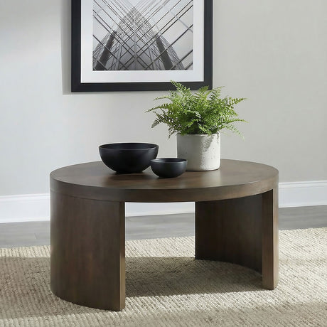 Sweeney Dark Walnut 39-inch Round Wood Occasional Cocktail Coffee Table - Ornate Home