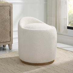 Swirl White Swivel Sheepskin Ottoman - Ornate Home