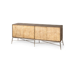 Swordfish Brown/Silver Two-Tone Wood Cabinet Metal Base 4 Cabinet Door Sideboard - Ornate Home