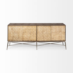 Swordfish Brown/Silver Two-Tone Wood Cabinet Metal Base 4 Cabinet Door Sideboard - Ornate Home