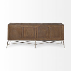 Swordfish Brown/Silver Two-Tone Wood Cabinet Metal Base 4 Cabinet Door Sideboard - Ornate Home