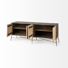 Swordfish Brown/Silver Two-Tone Wood Cabinet Metal Base 4 Cabinet Door Sideboard - Ornate Home