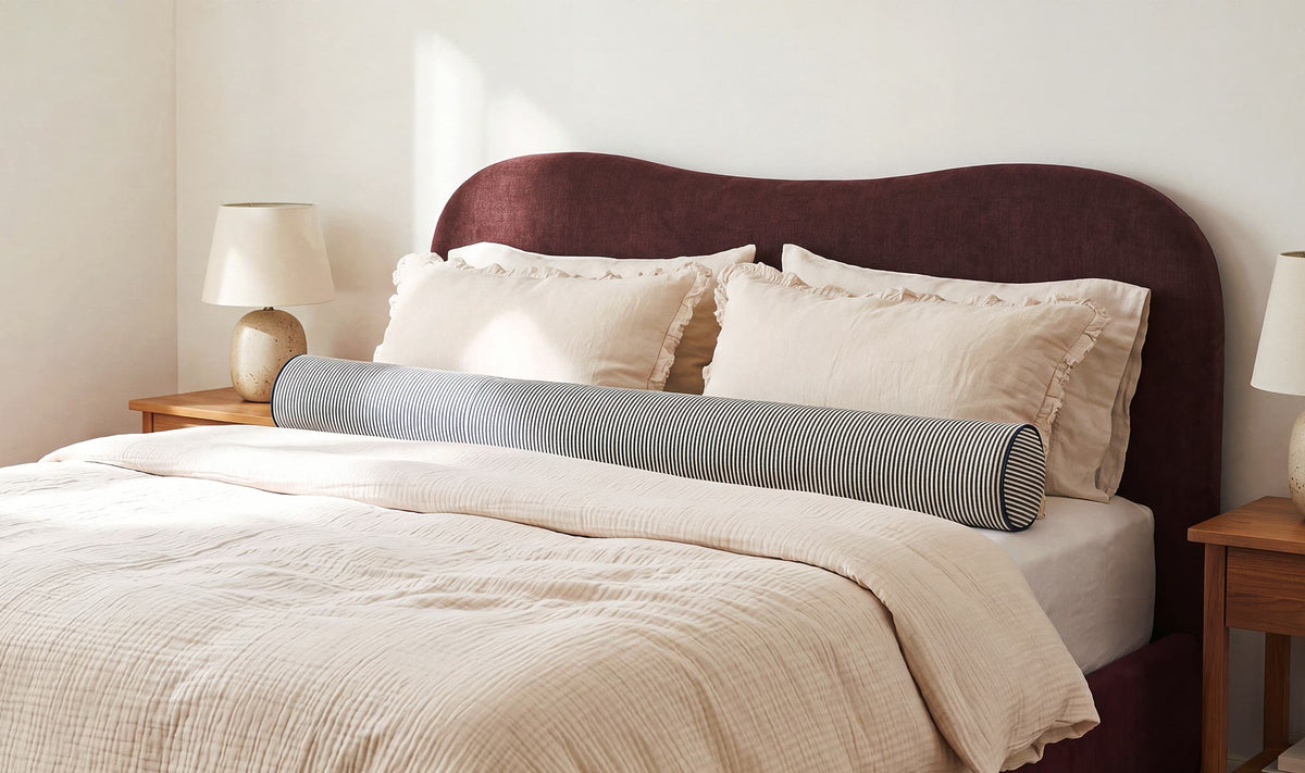 Sybil Navy Stripe Large Bolster Pillow - Ornate Home
