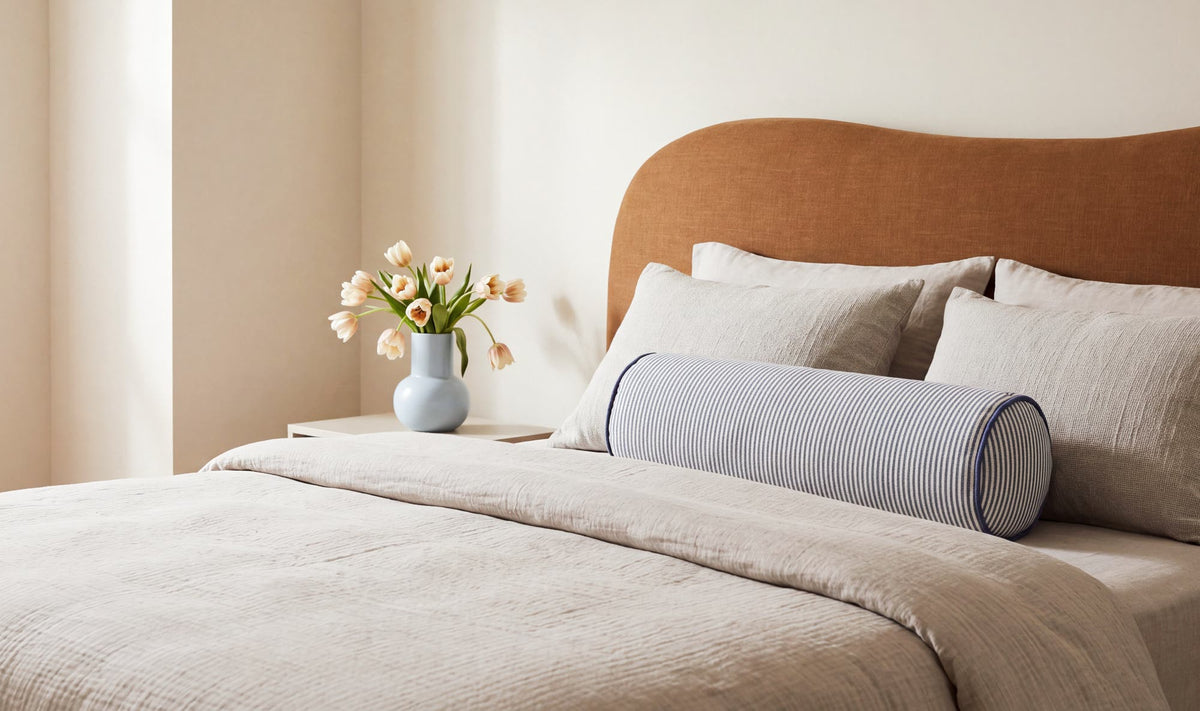 Sybil Navy Stripe Small Bolster Pillow - Ornate Home
