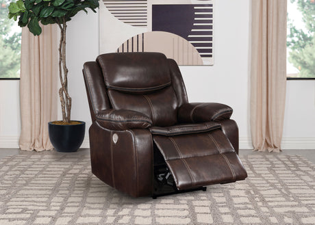 Sycamore Dark Brown Power Recliner - Ornate Home