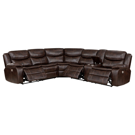 Sycamore Dark Brown Power Reclining Sectional Sofa - Ornate Home