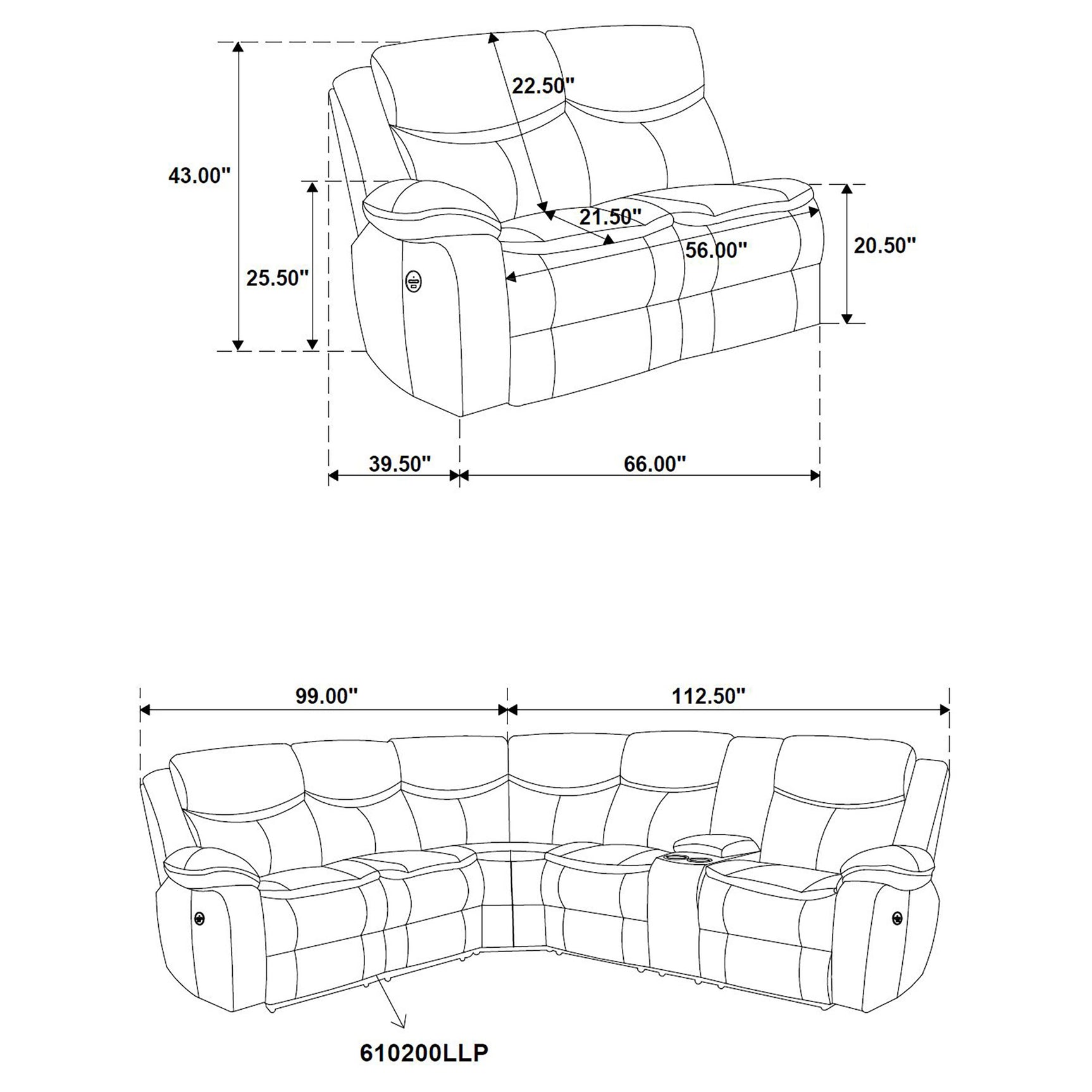Sycamore Dark Grey Power Reclining Sectional Sofa - Ornate Home