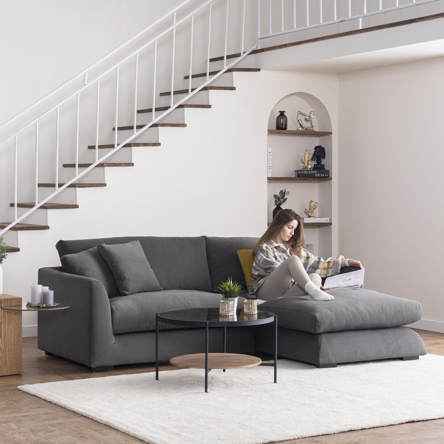 Sydney Gray 2pc RAF Chaise Sectional - Ornate Home